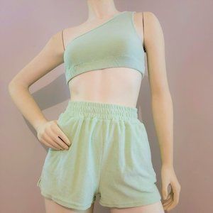 One Shoulder Crop Set - Mint